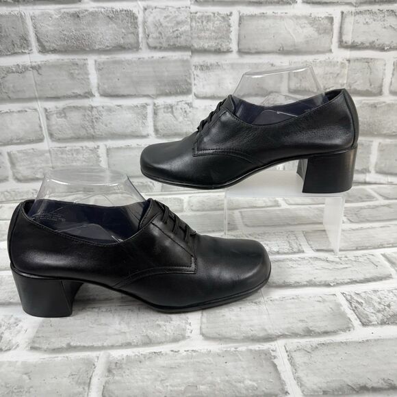 Vintage 90's Aerosoles What's What Black Leather Block Heel Women's 8.5 Shoes - Picture 1 of 13